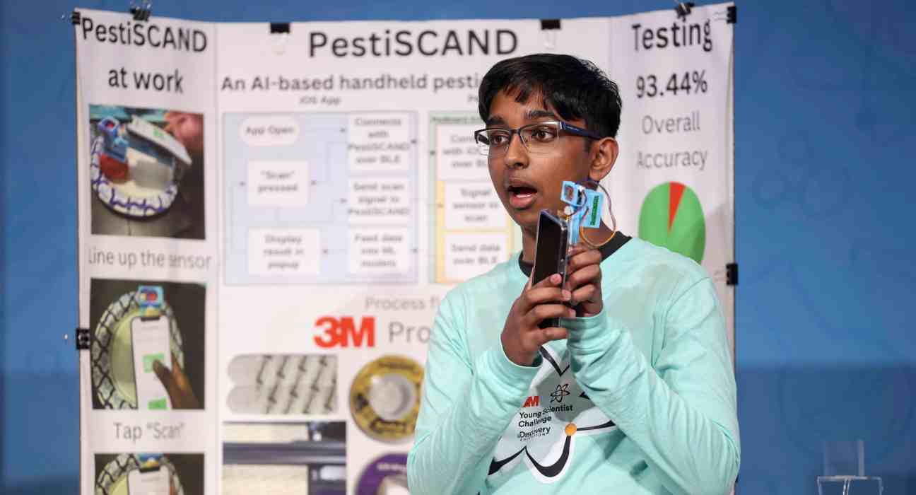 Sirish Subash, a 9th grader from Georgia, won the 2024 3M Young Scientist Challenge with his AI-based pesticide detector, Pestiscand.