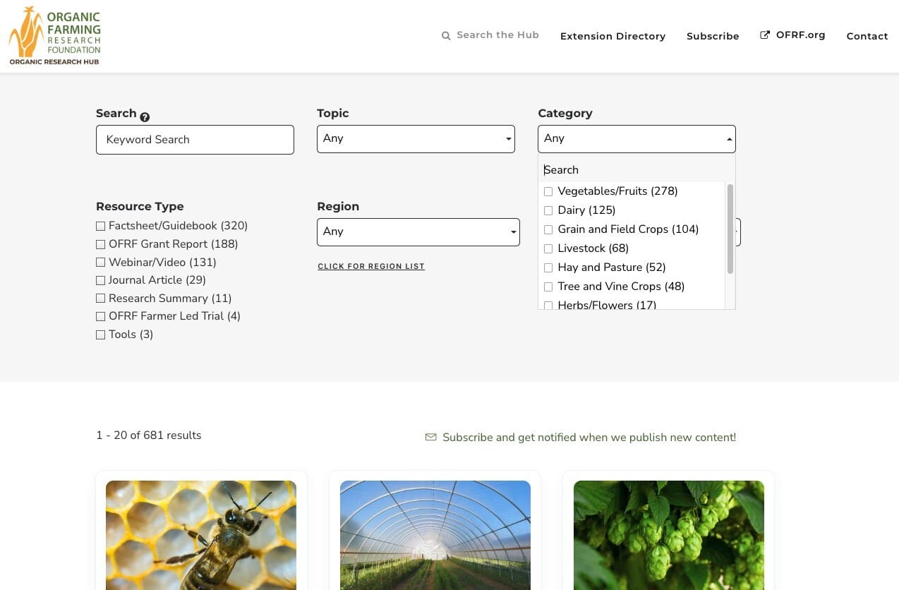 The Organic Farming Research Foundation launched the Organic Research Hub, a centralized platform for organic and transitioning farmers.