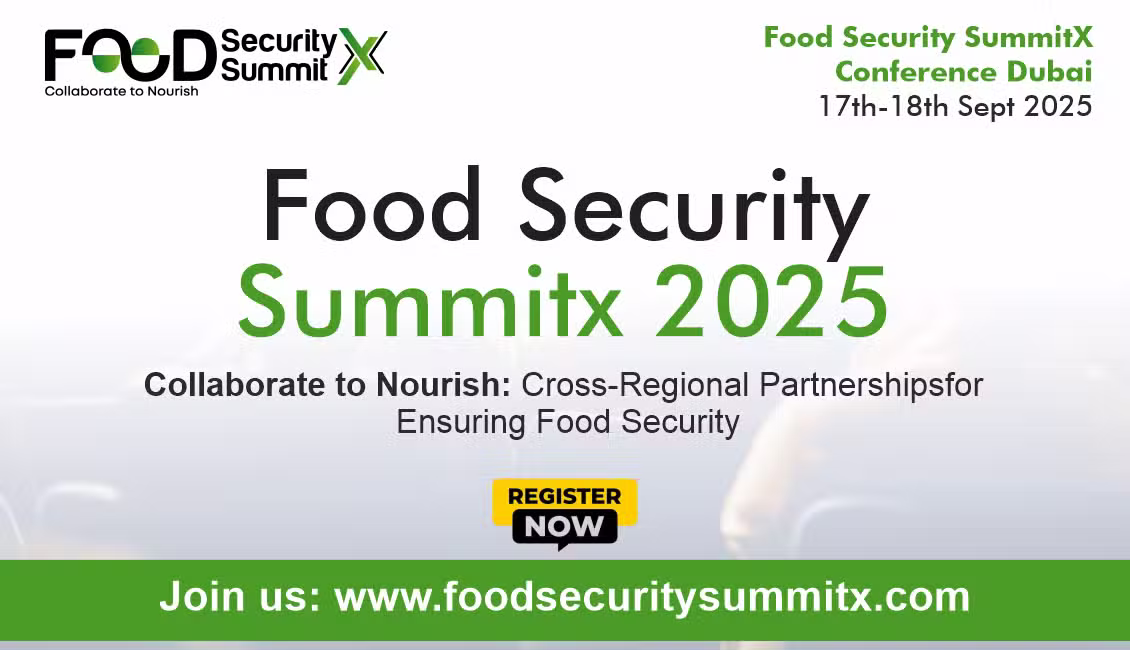 Food Security SummitX will take place in Dubai on Sep 17–18, 2025, gathering over 1,000 attendees, 300 companies & 70 expert speakers.