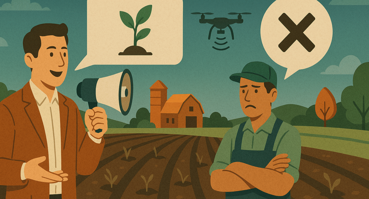 Explore effective AgTech messaging that resonates with farmers by using stories and measurable outcomes to build trust.