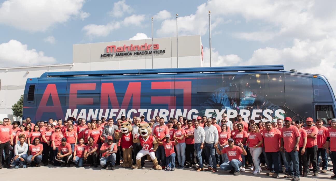 Mahindra Ag North America hosts AEM Manufacturing Express in Houston, celebrating U.S. workers, students, and innovation in farm equipment.