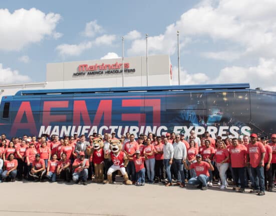 Mahindra Ag North America hosts AEM Manufacturing Express in Houston, celebrating U.S. workers, students, and innovation in farm equipment.
