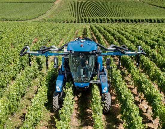 New Holland will introduce updates to the 9.80N narrow-row grape harvester & enhancements to TE6 Straddle Tractors.