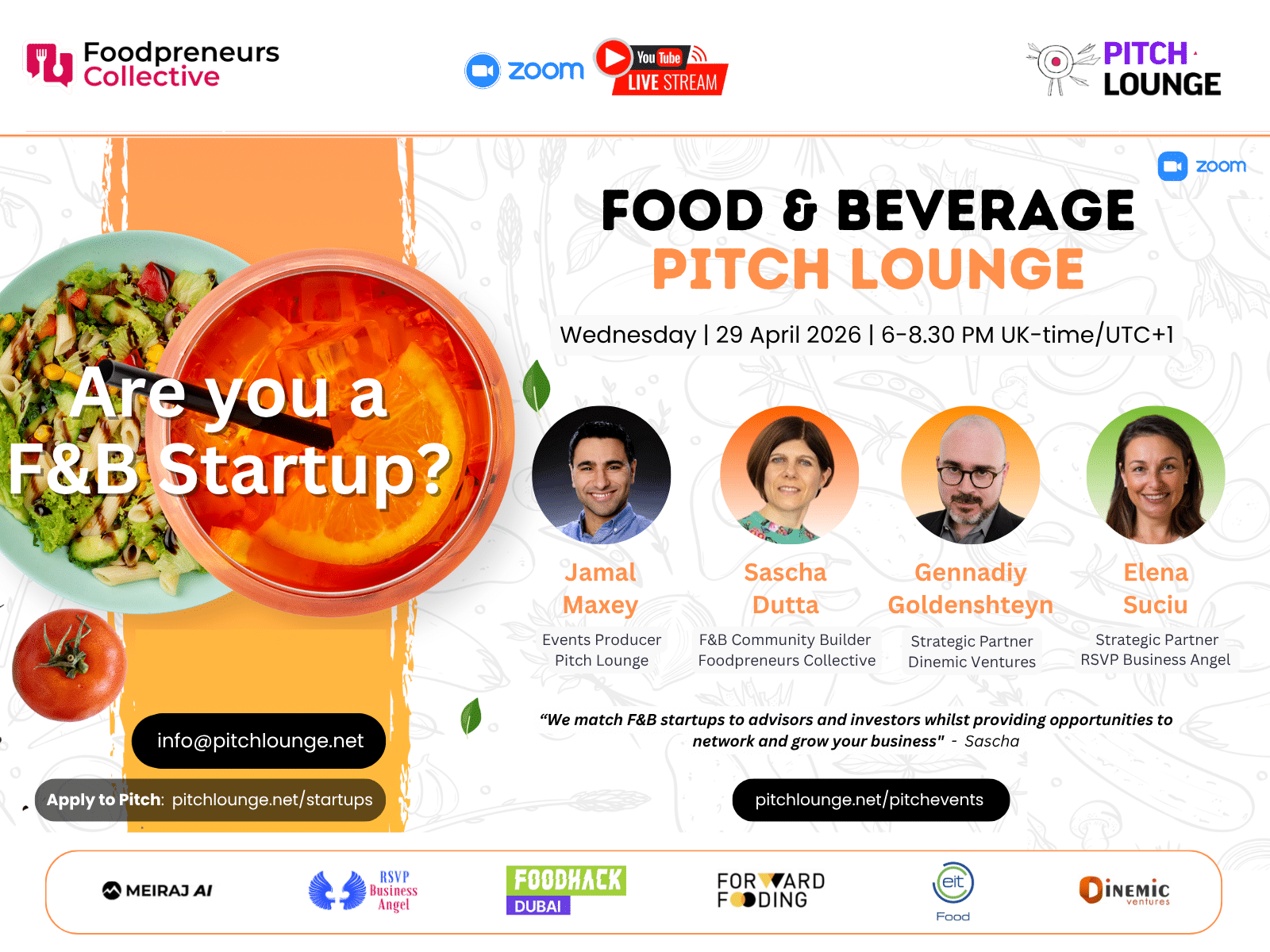 Join the Food & Beverage pitch lounge to connect, innovate, and discover opportunities within the F&B startup ecosystem.