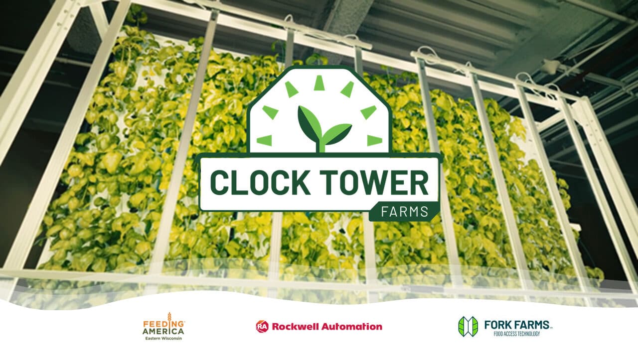 Rockwell Automation launches Clock Tower Farms at its Milwaukee HQ with Feeding America Eastern Wisconsin and Fork Farms, targeting 200,000 lbs of produce annually.