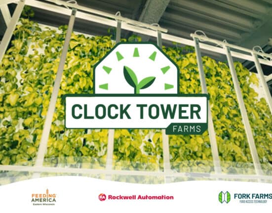 Rockwell Automation launches Clock Tower Farms at its Milwaukee HQ with Feeding America Eastern Wisconsin and Fork Farms, targeting 200,000 lbs of produce annually.